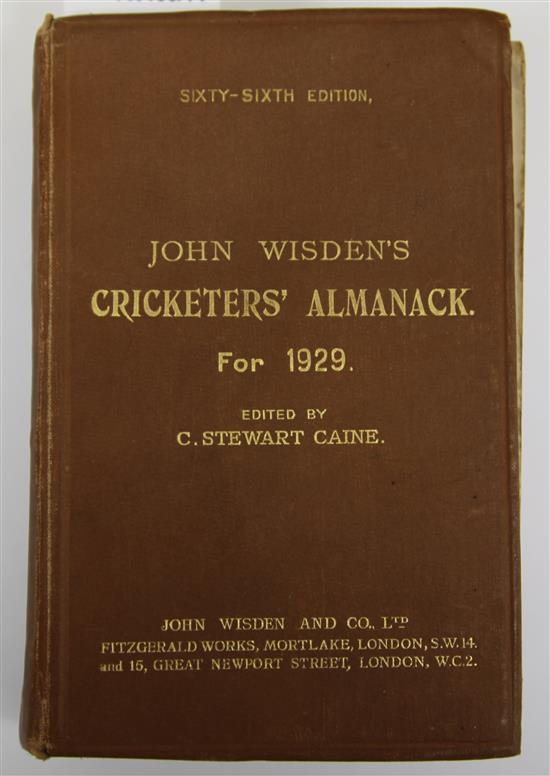 A Wisden Cricketers Almanack for 1929, original hardback binding